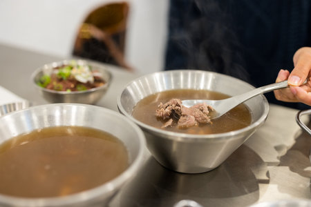 Fresh raw beef soup in Tainan restaurantの写真素材