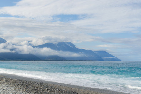 Blue sky and the beach in sunny day in Taiwanの写真素材