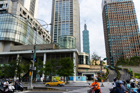 Taipei, Taiwan 13 June 2023: Taipei city street in Xinyi districtの写真素材