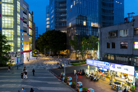 Taipei city street at nightの写真素材