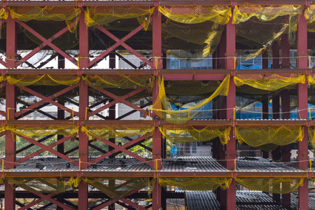 Reinforced steel bars on building wall construction site