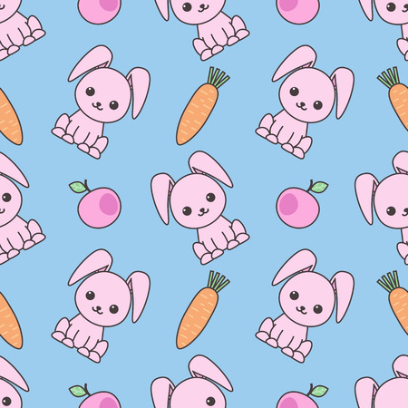 Cute seamless pattern with cartoon funny rabbits. Childish background.の写真素材