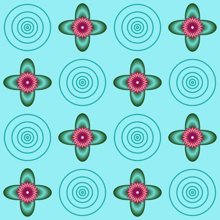 Seamless pattern background with flowers and circles on the water, colorful illustration. Design for wallpaper, gift paper, pattern fills, web page background, greeting cards.の写真素材