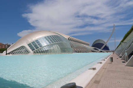 The famous City of Arts and Sciences in Valencia. Designed by Santiago Calatrava, this entertainment-based cultural and architectural complex is the most important modern tourist destination in Valencia. It includes an opera house, an oceanographic aquariのeditorial素材