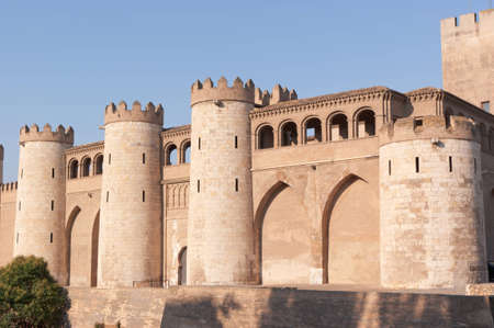 The Aljaferia Palace in Zaragoza. This fortified Islamic palace was built in the 11th century and it housed the Banu Hud dynasty. During the following centuries the palace underwent various alterations and it was restored in the 20th century.のeditorial素材
