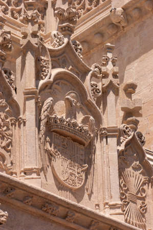 Architectural detail of the Royal Chapel in Granada: coat of Arms of Queen Isabella of Castileのeditorial素材
