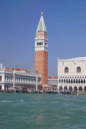 View of Saint Mark bell tower from the Venetian Lagoon のeditorial素材