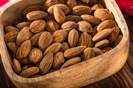 nuts on a wooden backgroundの写真素材