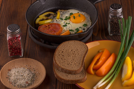 Scrambled eggs with vegetablesの写真素材