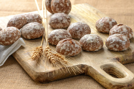 Vanilla gingerbread on a wooden backgroundの写真素材