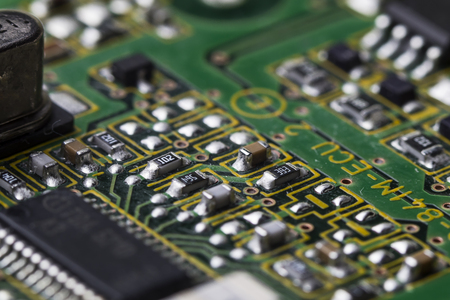 printed circuit Board with chips and radio components electronicsの写真素材