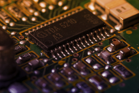 printed circuit Board with chips and radio components electronicsの写真素材