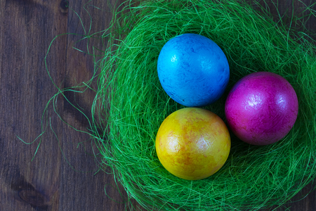 colored chicken eggs for Easterの写真素材
