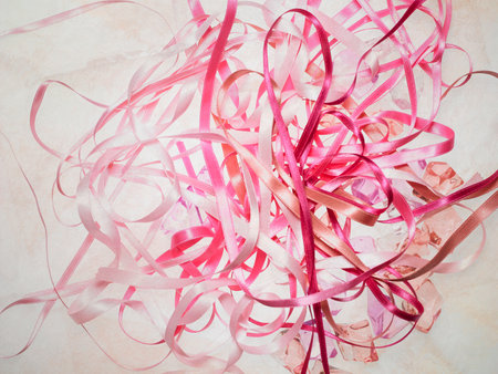 Abstract background of white and red ribbonsの写真素材