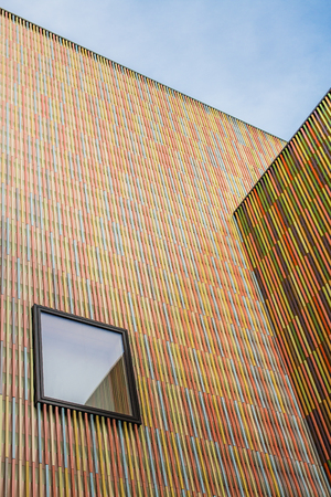 Munich, 5th February 2071: Looking up at the Museum Brandhorst Art collection exhibition building's facade on a clear, sunny winter's day.のeditorial素材