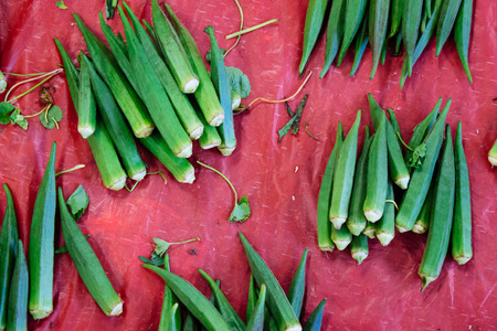 Bundles of Okra being sold at a local market in Tangalle, Sri Lanka.の写真素材