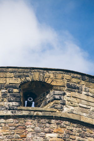 Looking up towards one of the many defensive outposts on the walls of Edinburgh Castle, Scotlandのeditorial素材