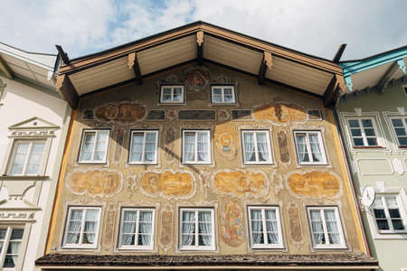 Ornately decorated yellow building in Marktstrasse, Bad TÃ¶lzのeditorial素材