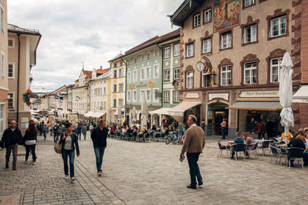 Bad TÃ¶lz, Germany - 19th September 2015: Pedestrian street of Marktstrasse, Bad TÃ¶lzのeditorial素材