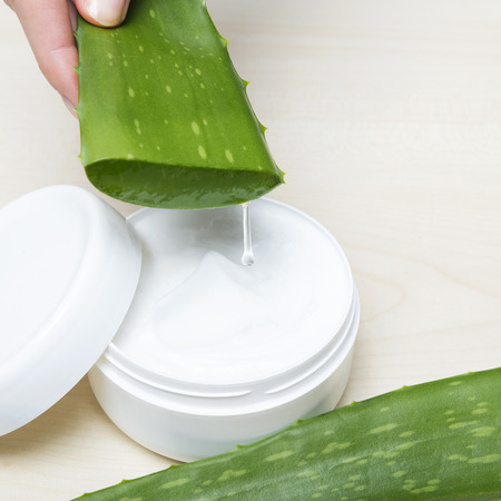 Cosmetic cream lotion with natural green fresh aloe veraの写真素材