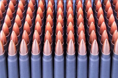 Live ammunition for automatic weapons or rifles ranked closeup.の写真素材