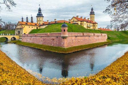 NESVIZH CASTLE, BELARUS - OCTOBER 19, 2014: The palace and castle complex, located in the north-eastern part of Nesvizh in the Minsk region of Belarus.のeditorial素材