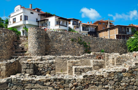 SOZOPOL, BULGARIA - JUNE 28, 2014: Part of the ancient Southern Fortress Wall in the old Sozopol town on the Black Sea coast of Bulgaria.のeditorial素材
