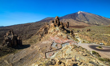 The landscape of Teide volcano and Roques de Garcia in Las Canadas National park on Tenerife. Spain. Canary Islands.の写真素材
