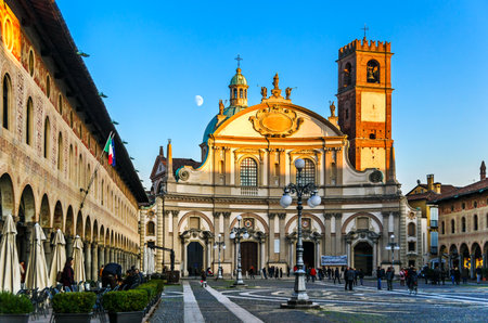 Vigevano, Pavia, Italy - November 18, 2018: Piazza Ducale, the historic main square of the town in...