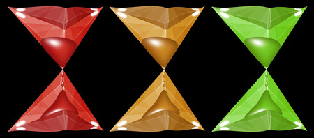 This is the hourglass. They are red, gold and green. They are made of faceted triangles.