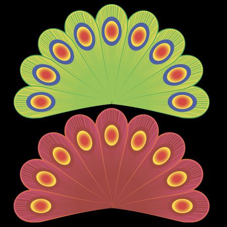 Two peacock tail: green and red.のイラスト素材