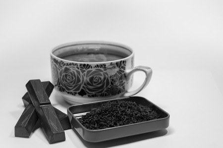 tea with chocolateの写真素材