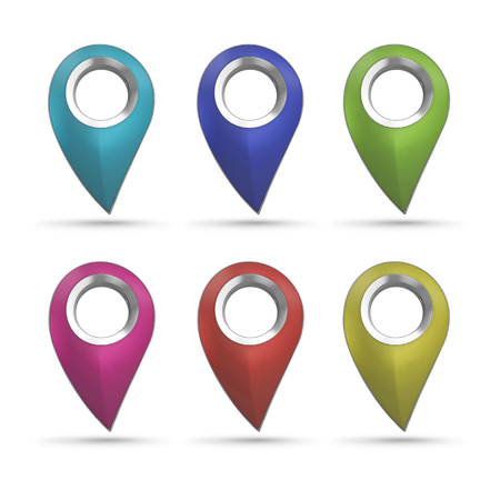 Set of bright map pointers. Colorful navigation map pins set with Long Shadow. 3d Renderingの写真素材