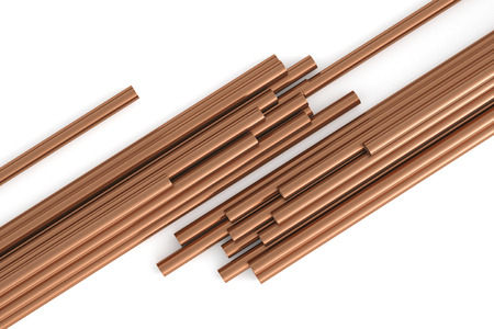 Copper pipes on a white background top view. 3d renderingの写真素材