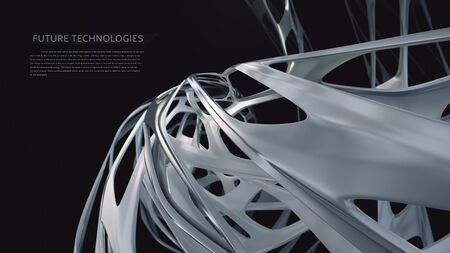 3d white abstract geometric shapes on a black background with beautiful reflections. 3D Rendering.の写真素材
