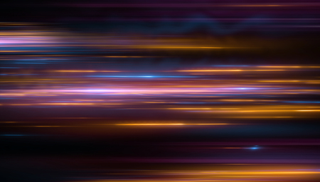 Lights and stripes moving fast over dark background. Orange and bluel backdrop from fast moving glow particles.3d Illustartion
の写真素材