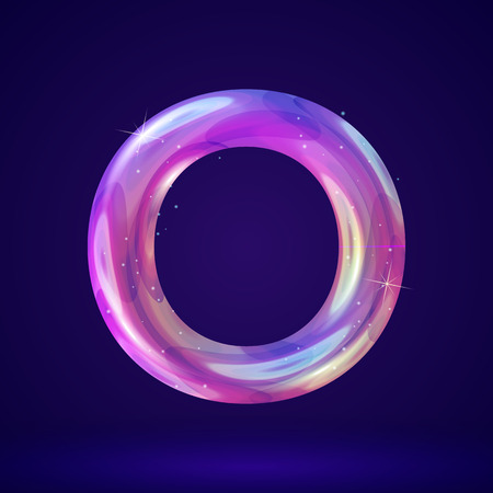 Holographic cosmos effect alphabet letter O vector illustration. Modern 3d fantasy character.のイラスト素材