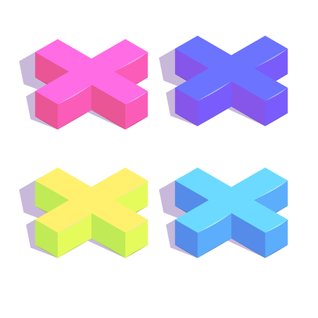 Isometric plus button simple icon set concept vector illustrationのイラスト素材