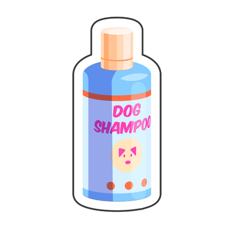 Dog shampoo cartoon sticker vector illustration for pet shopのイラスト素材
