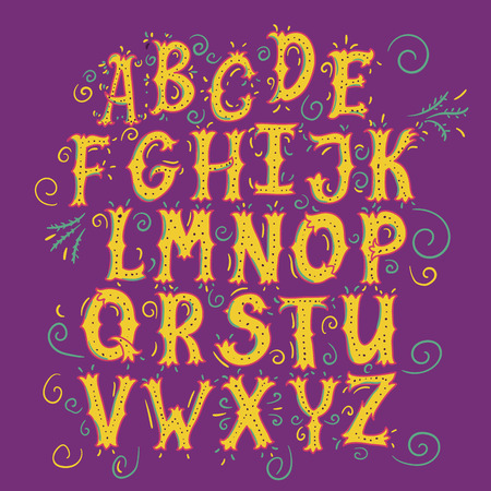 Hand lettering alphabet set  illustration. Drawn brush letters collection.のイラスト素材