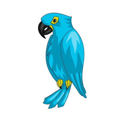 Hyacinth macaw parrot icon. Exotic bird vector illustration cartoon style with stroke. Isolated on whiteのイラスト素材
