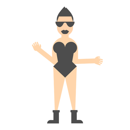 punk flat woman character with black eyeglasses and modern short haircut. Vector illustration for animationのイラスト素材