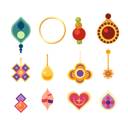 earrings icon set in flat style. woman accessories collection for character upgrade. Fashion vector illustrationのイラスト素材