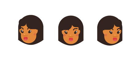 woman avatar set with asian girl in different angles. Vector illustration for social mediaのイラスト素材
