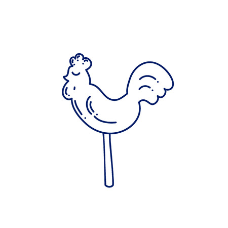 Sketch illustration with rooster lollipop. Russian traditional candy. Sugar caramel cockerel. Vector symbol cock doodle lollipop new year.のイラスト素材