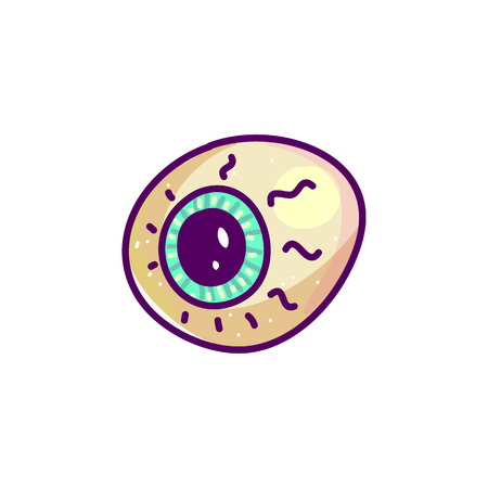 Scary eyeball cartoon doodle vector illustration for halloween. Funny green eye icon isolated on whiteのイラスト素材
