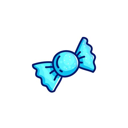 Colorful blue lollipop food icon isolated on white. Wrapped drop cartoon doodle vector illustration.の写真素材