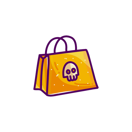 Creative vector icon of yellow shopping bag with skull isolated on white backgroundのイラスト素材