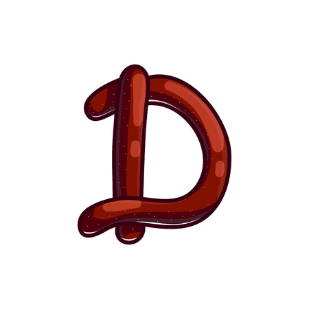 Letter D. Creative chocolate designed font type isolated on white background. Sweet shiny character.のイラスト素材