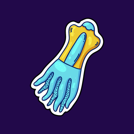 Sea underwater animal sticker illustration in cartoon doodle style with outline. Blue squidのイラスト素材